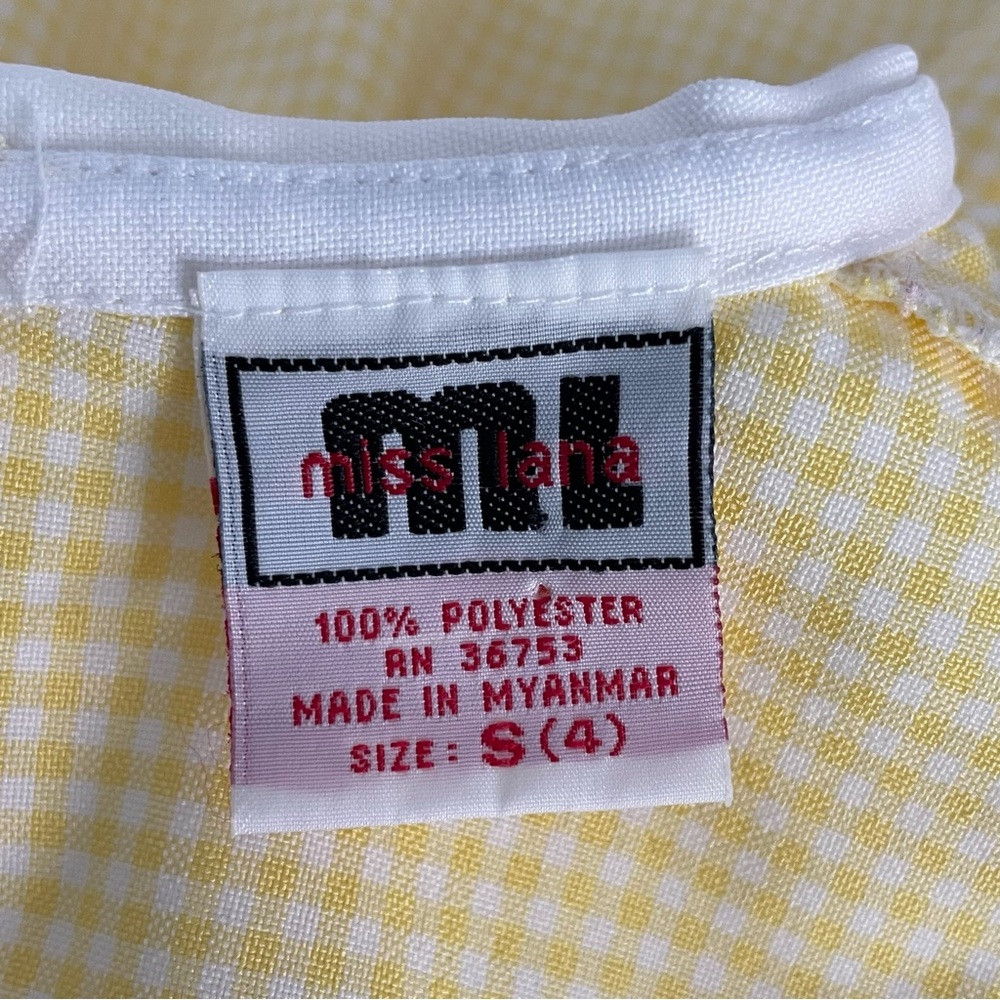 Yellow Gingham Embroidered Dress Butterfly Peter Pan Collar Vintage Girls Size 4 - Picture 10 of 12